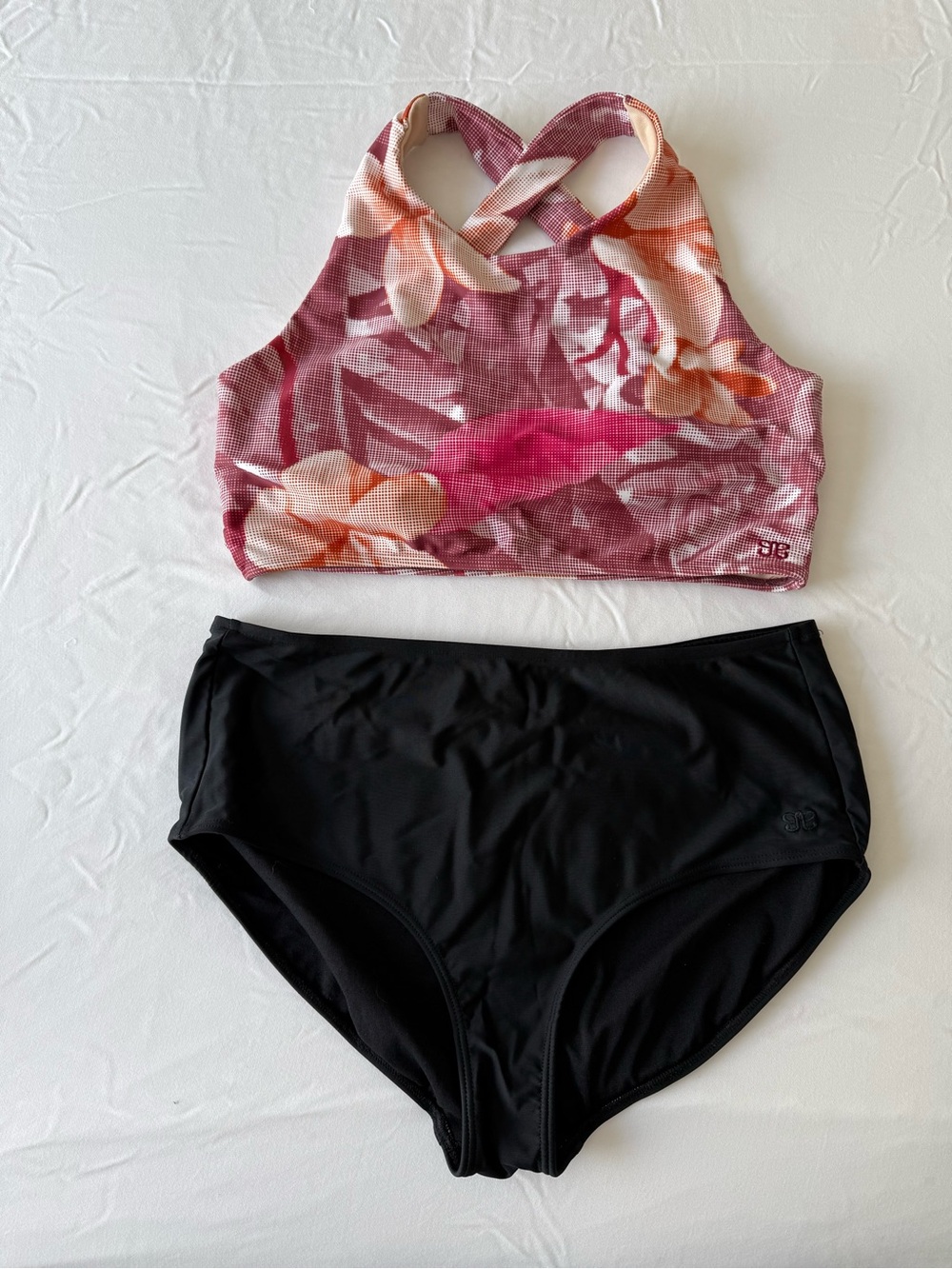 Floral High-Neck Bikini Set - Pink/Black